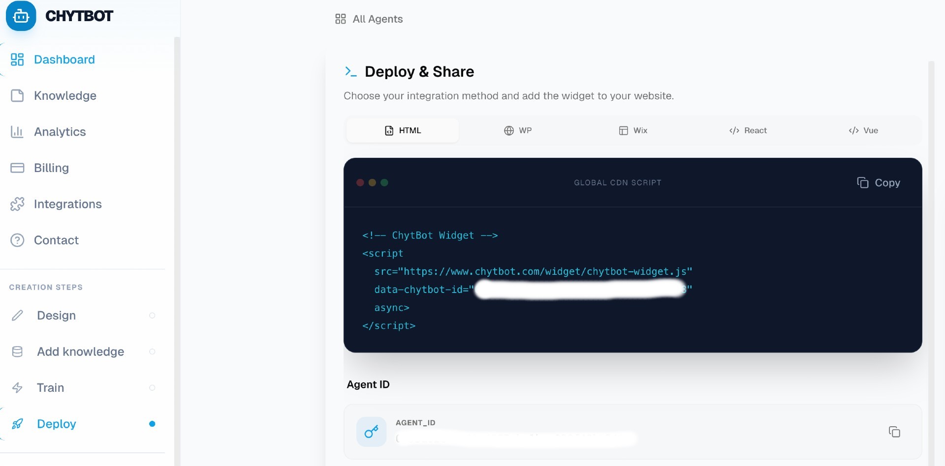 Copying embed code